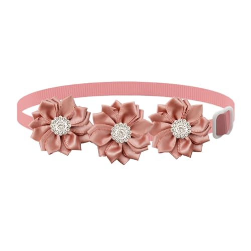 Haustierzubehör, weiches Haustierhalsband, verstellbar, Blumenmuster, Strass, Haustierhalsband für Katzen, Hunde, modisch, leicht, Haustierzubehör, Dunkelrosa von Bigougem