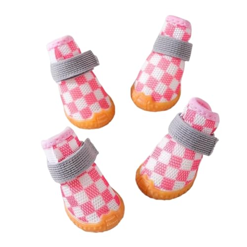 Road Dog Shoes Dog Booties 4pcs Dog Shoes Fastener Tape Adjustable Anti slip Pet Paw Protectors Breathable Comfortable Dog Pet Supplies Pink M von Bigougem