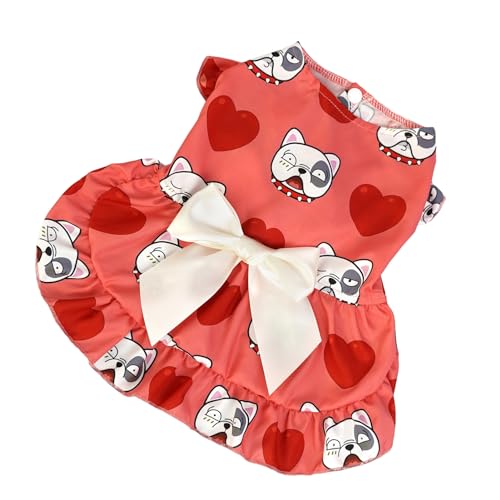 Sommer-Hundekleid, Prinzessinnenkleid, Haustierkleid, bequemes Katzenkleid mit charmanter Schleife, Dekoration, Cartoon-Druck, Hunde-Prinzessinnen-Rock, Haustierbedarf, Rot, Größe XL von Bigougem