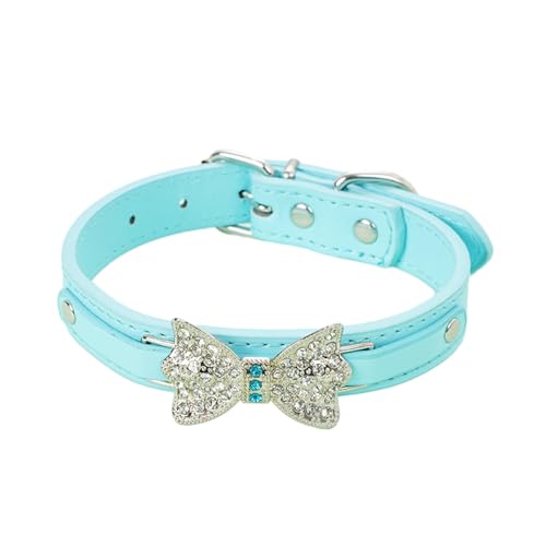 Verstellbares Katzenhalsband mit Schleife, Dekoration, schillernde Strass-Schleife, Größe Funkelnde Metallschnalle, modisch, Blau, Größe M von Bigougem