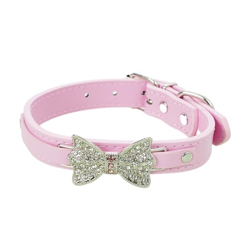 Verstellbares Katzenhalsband mit Schleife, Dekoration, schillernde Strass-Schleife, Größe Funkelnde Metallschnalle, modisch, Rosa, Größe XL von Bigougem
