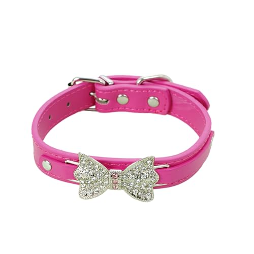 Verstellbares Katzenhalsband mit Schleife, Dekoration für Haustiere, schillernde Strass-Schleife, Größe Funkelnde Metallschnalle, modisch, Rosenrot, Größe L von Bigougem
