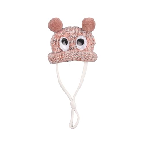 Weiche Strickmütze für Haustiere, modisches Accessoire, kleine Haustiermütze, bezaubernder Cartoon-Hamsterhut, verstellbar, weich, bequem, Meerschweinchen, Strickmütze, Haustierbedarf, Rosa von Bigougem