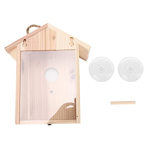 Vogelhaus für Draußen, Hängendes Naturholz-Vogelhaus mit Starkem Saugnapf Mini Handgefertigte Hütte von Biitfuu
