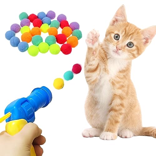 Bikirin Interaktives Katzenspielzeug für Indoor-Katzen, Plüschball-Schießpistole für Kätzchen, Mini-Schaumstoffball-Schießpistole, lustiges Spielzeug für drinnen (1 Katzenballwerfer + 100 Stück 3 cm von Bikirin