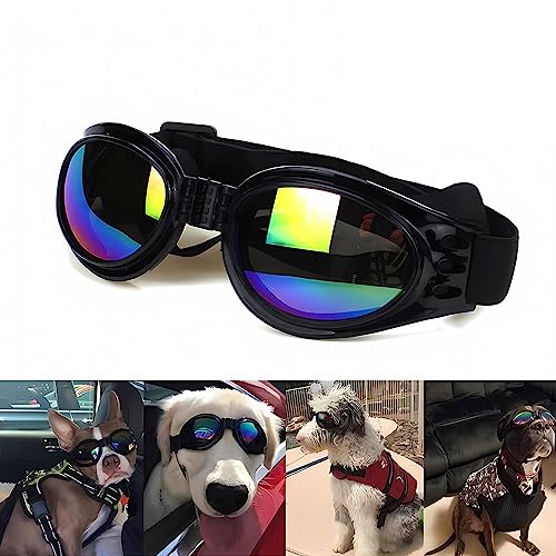 Bikirin UV-Schutz Haustier Sonnenbrille und Brille für Hunde und Katzen, Kleine und mittlere Rasse Spezialisiert, Verstellbare Ohrriemen, Brille Schneeschutz Windschutz (Schwarz) von Bikirin