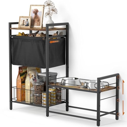 Hundenapf Erhöht Erhöhter Fressnapf Hund Erhöht mit Hundespielzeugkorb Hundefutter und Wassernapf Futternapf Hund Erhöht Schrank mit Haustier Lagerung Organizer für große mittlere kleine Hunde von Bikoney