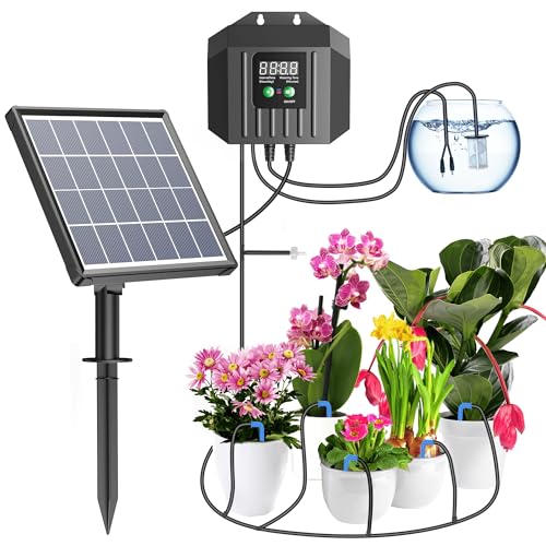 Biling Solar Bewässerungssystem Balkon, 7,5W 15M Automatische Bewässerung für Pflanzen im Urlaub mit Timer, Solar Tropfbewässerung für Garten Gewächshaus Blumen, Eitersparnis und Umweltbonus Biling Solar Bewässerungssystem Balkon, 7,5W 15M Automatische Bewässerung für Pflanzen im Urlaub mit Timer, Solar Tropfbewässerung für Garten Gewächshaus Blumen, Eitersparnis und Umweltbonus von Biling
