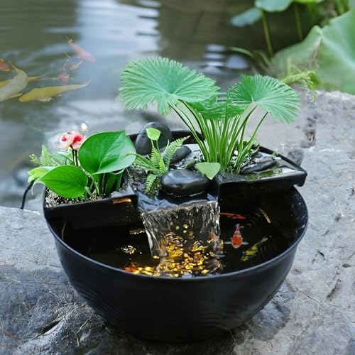 Biling Tischteich für den Innenbereich, Kleines Fischteich Set mit Wasserfall, Tisch Wasserfall Brunnen Set Wassergarten für Büro Wohnzimmer Balkon Garten, gut für Meditation und Entspannung, Schwarz Biling Tischteich für den Innenbereich, Kleines Fischteich Set mit Wasserfall, Tisch Wasserfall Brunnen Set Wassergarten für Büro Wohnzimmer Balkon Garten, gut für Meditation und Entspannung, Schwarz von Biling