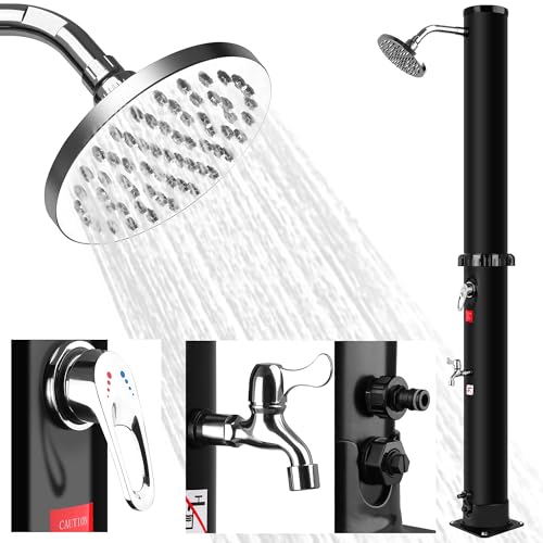 Solardusche 40 Liter, Solar Gartendusche mit Drehbarem Duschkopf und Fußarmatur, Außendusche mit Kunststoffboden und Gartenschlauch Anschluss, Einstellbares Warm und Kaltwasser, Maximal 60°C (60L) von Bilisder