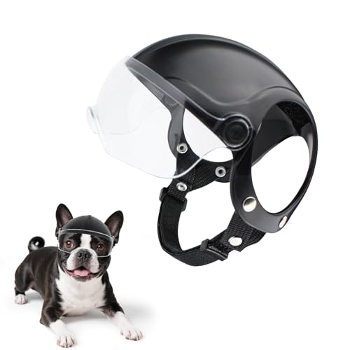 Billionchains Hundehelm mit Anti-UV-Schutzbrille, transparent, verstellbar, cooler Hunde-Motorradhelm mit herunterklappbarer Sonnenblende für kleine Hunde (ohne Nieten) von BillionChains