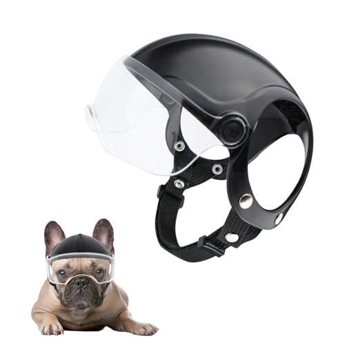Billionchains Hundehelm mit UV-Schutz Transparenter Hundebrille Verstellbarer Cooler Hunde-Motorradhelm mit Herunterklappbarer Sonnenblende für Kleine Hunde (Ohne Nieten) von BillionChains