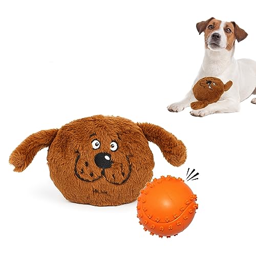 Billionchains Quietschendes Hundespielzeug für kleine und mittelgroße Rassen, 2-in-1 Welpe interaktives Spielzeug Hund Plüschtier mit Quietschball für Halloween Weihnachten, Braun von BillionChains