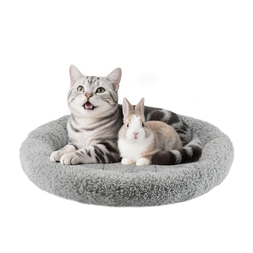 Billionchains Rundes Katzenbett, waschbar, Katzen-Donut-Bett mit rutschfester Unterseite, bequemes, weiches Haustierbett für Katzen und kleine Hunde, Grau (Ø 49,5 cm) von BillionChains