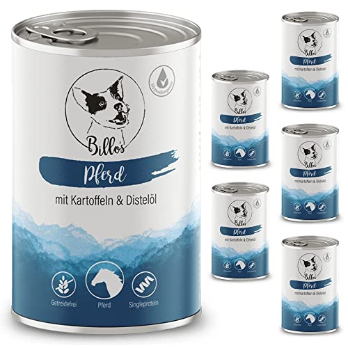 Hundefutter Nass Getreidefrei & Hypoallergen Nassfutter Hund Sensitiv - Hundenassfutter auch für empfindliche Hunde, alle Rassen - Wet Dog Food Grain-Free Adult Horse | Billos Pferd 6er-Pack (6x 400g) von Billo's