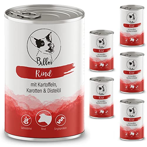 Hundefutter Nass Getreidefrei & Natürlich Nassfutter Hund - Hundenassfutter für alle Rassen, große & kleine Hunde - Wet Dog Food Grain-Free Adult Beef | Billos Rind 6er-Pack (6X 400g) von Billo's