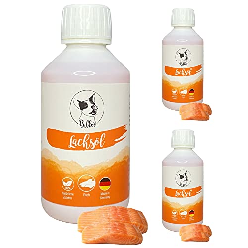 Lachsöl Hunde & Katzen Fischöl Flüssig Omega 3 & 6 Öl Kaltgepresst Natürlich - Nahrungsergänzung für Haut Fell Immunsystem Barf Öl - Salmon Fish Oil Dogs & Cats | Billos 3er-Pack (3X 250ml = 750ml) von Billo's