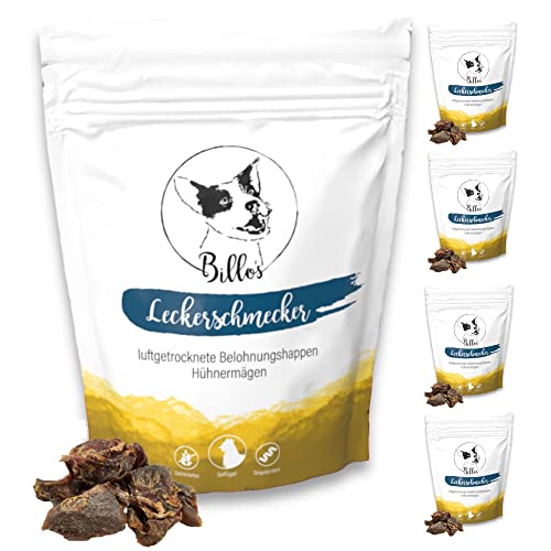 Leckerschmecker Hühnermägen Hunde-Leckerlis Trockenfleisch Pur - Dörrfleisch für Hunde Getrocknetes Fleisch - Hundeleckerli Getreidefrei - Dog Treats | Billos Huhn Mägen 5er-Pack (5X 100g = 500g) von Billo's