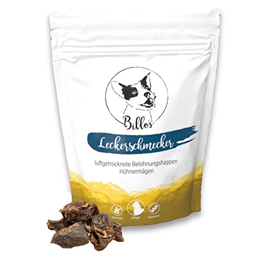 Leckerschmecker Hühnermägen Hunde-Leckerlis Trockenfleisch Pur - Dörrfleisch für Hunde Getrocknetes Fleisch - Hundesnacks Getreidefrei Hundeleckerli - Dog Treats Snack | Billos Huhn Mägen 100g von Billo's