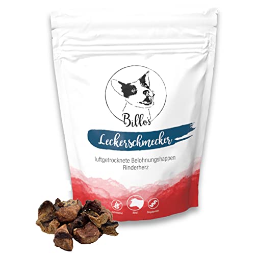 Leckerschmecker Rinderherzen Getrocknet Hunde Leckerlis Trockenfleisch Pur - Dörrfleisch für Hunde Getrocknete Herzen - Hundeleckerli Getreidefrei - Dog Treats Dried Beef Hearts | Billos Rind Herz 70g von Billo's