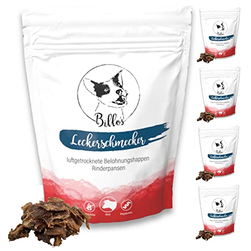 Leckerschmecker Rinderpansen Getrocknet Hunde-Leckerlis Trockenfleisch Pur - Dörrfleisch für Hunde Snack Hundeleckerli Getreidefrei - Dog Treats Snack | Billos Rind Pansen 5er-Pack (5X 70g = 350g) von Billo's