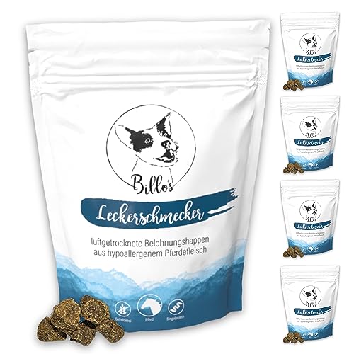 Leckerschmecker Pferdefleisch Getrocknet Pur Hypoallergen Kleine Leckerlis - Trockenfleisch für Kleine Hunde & Welpen - Hundeleckerli Dog Treats | Billos Pferd Fleisch Mini 5er-Pack (5X 70g = 350g) von Billo's