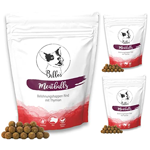 Meatballs Rind Thymian Hundeleckerli Getreidefrei Weich Natürlich - Hundesnack Leckereien Trainingsleckerli Kleine Hunde & Welpen Leckerlis - Dog Treats | Billos Mini 10mm 3er-Pack (3X 150g = 450g) von Billo's