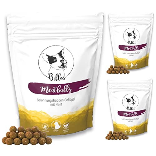 Meatballs Geflügel Hanf Hundeleckerli Getreidefrei Weich Natürlich Kleine Hunde & Welpen - Hunde Leckerlis Snack Leckereien Trainingsleckerli - Dog Treats | Billos Mini 10mm 3er-Pack (3X 150g = 450g) von Billo's