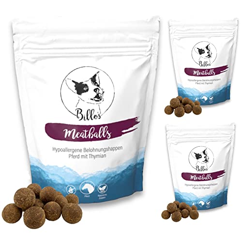 Meatballs Pferd Thymian Hundeleckerli Getreidefrei & Hypoallergen Sensitiv Weich - Hundesnack Trainingsleckerli Große Hunde Leckerlis - Soft Dog Treats Snack | Billos 19mm 3er-Pack (3X 150g = 450g) von Billo's