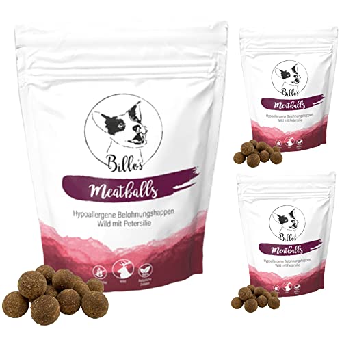 Meatballs Wild Petersilie Hundeleckerli Getreidefrei & Hypoallergen Sensitiv Weich - Hundesnack Trainingsleckerli Snack Große Hunde Leckerlis - Soft Dog Treats | Billos 19mm 3er-Pack (3X 150g = 450g) von Billo's