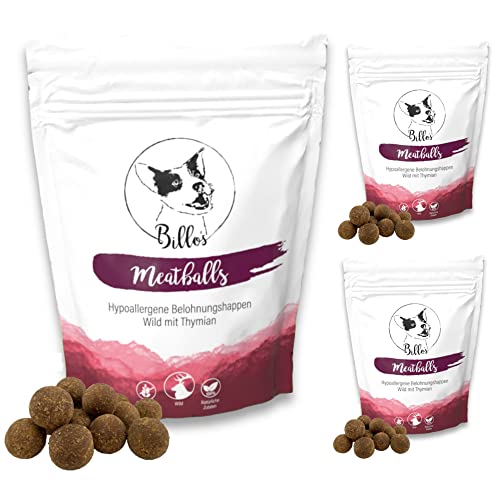 Meatballs Wild Thymian Hundeleckerli Getreidefrei & Hypoallergen Sensitiv Weich - Hundesnack Trainingsleckerli Snack Große Hunde Leckerlis - Soft Dog Treats | Billos 19mm 3er-Pack (3X 150g = 450g) von Billo's