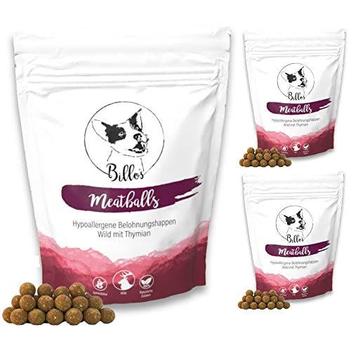 Meatballs Wild Thymian Hundeleckerli Getreidefrei & Hypoallergen Sensitiv Weich - Kleine Hunde & Welpen Leckerlis - Soft Dog Snacks Puppy Treats | Billos Mini 10mm 3er-Pack (3X 150g = 450g) von Billo's