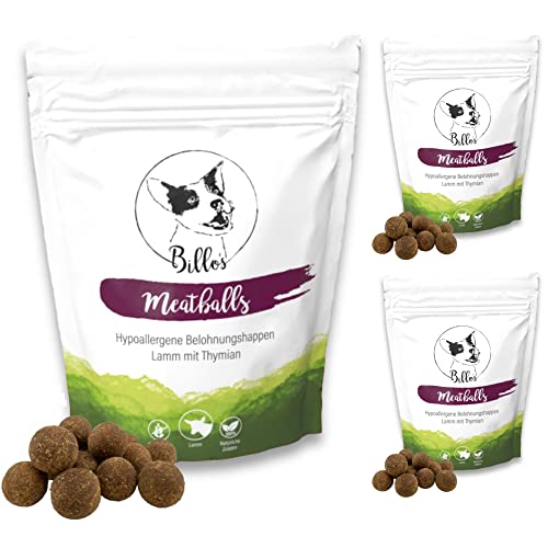 Meatballs Lamm Thymian Hundeleckerli Getreidefrei & Hypoallergen Sensitiv Weich - Trainingsleckerli Hundesnack Große Hunde Leckerlis - Soft Dog Treats Snack | Billos 19mm 3er-Pack (3X 150g = 450g) von Billo's