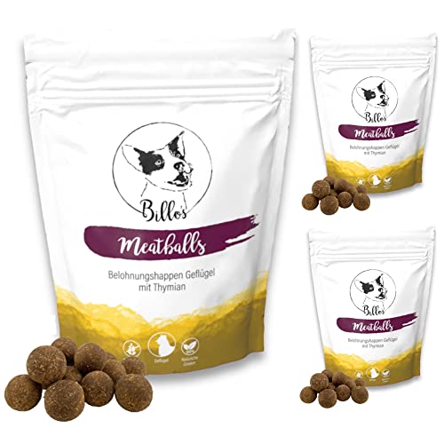 Meatballs Geflügel Thymian Hundeleckerli Getreidefrei Weich Natürlich - Hundesnack Leckereien Trainingsleckerli Leckerchen Große Hunde Leckerlis - Dog Treats | Billos 19mm 3er-Pack (3X 150g = 450g) von Billo's