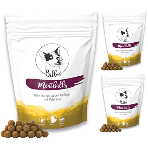 Meatballs Geflügel Petersilie Hundeleckerli Getreidefrei Weich Natürlich Kleine Hunde & Welpen - Hunde Leckerlis Hundesnack Trainingsleckerli - Dog Treats | Billos Mini 10mm 3er-Pack (3X 150g = 450g) von Billo's