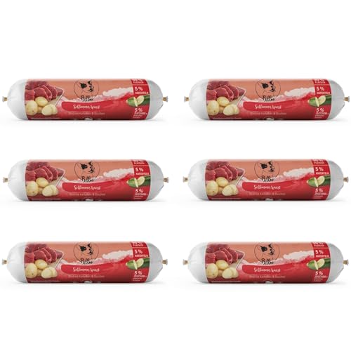 Schlemmerwurst Hundewurst Schnittfest Getreidefrei Rind mit Kartoffeln & Zucchini - Wurst-Rolle für Hunde als Alleinfutter Snack Leckerli Trainingswurst | Billos Rind 6er-Pack (=6X 400g = 2400g) von Billo's