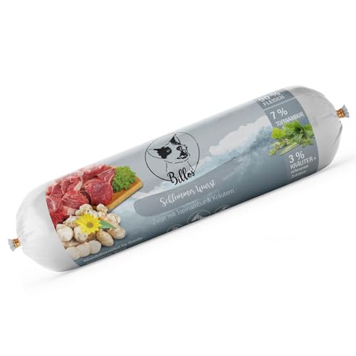 Schlemmerwurst Hundewurst Schnittfest Hypoallergen Getreidefrei Ziege mit Topinambur & KRÄutern - Wurst-Rolle für Hunde als Alleinfutter Snack Leckerli Trainingswurst Dog Sausage | Billos Ziege 400g von Billo's