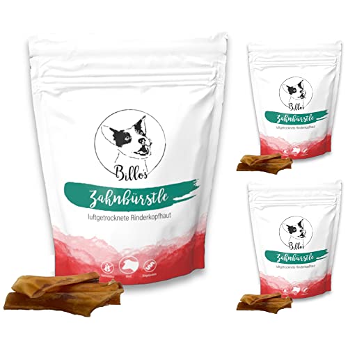 Zahnbürstle Rinderkopfhaut Kaustangen Natürlich & Getreidefrei - Rohhaut Kaurollen für Hunde - Rohleder Zahnpflege Hund - Dental Care Dog Chew Sticks | Billos Rinder-Haut 3er Pack (3X 150g = 450g) von Billo's