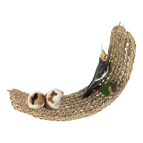 99 x 17,8 cm Vogel-Seegras-Matte, Ratten-Seilnetz, natürliches Seegras gewebte Hängematte mit Haken, Käfigzubehör, Kletterseilleiter, Kauspielzeug von Billowvolve