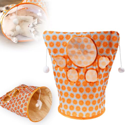 Katzentunnel-Taschen für Indoor-Katzen, Haustier-Katzenspiel-Tunnel-Spielzeug, zusammenklappbare interaktive Katzenbohrtasche, Haustierspielzeug mit Plüschball, selbstinteraktives Spielzeug (Orange) Katzentunnel-Taschen für Indoor-Katzen, Haustier-Katzenspiel-Tunnel-Spielzeug, zusammenklappbare interaktive Katzenbohrtasche, Haustierspielzeug mit Plüschball, selbstinteraktives Spielzeug (Orange) von Bimhayuu