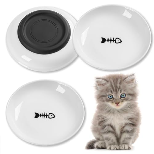 Keramik-Katzennäpfe, leise, rutschfeste Silikonunterseite, Katzennäpfe für Schnurrhaar, für Futter und Wasser, Katzengeschirr für kleine Hunde, Kätzchen und Katzen (3 Stück) von Bimhayuu