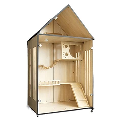 Katzenhütte Cat Villa Home Cat House Katze Haus Innenkatze Katze Katze Katze Katze Katze großer Raum Panoramablick Katze Käfig Katzenvilla (Color : C Wood Color) von BinOxy