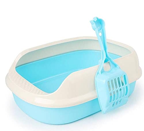 Katzenklo Haustier Hund WC Katze Wurf Box Katze Hundeschale Teddy Anti-Splash Toilette mit Katze Wurf Shovel Welpen Katze Indoor Home Sandkasten Katzentoilette (Color : Blauw, Size : 37CMX30CMX15CM von BinOxy