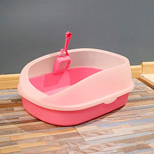 Katzenklo Haustier Hund WC Katze Wurf Box Katze Hundeschale Teddy Anti-Splash Toilette mit Katze Wurf Shovel Welpen Katze Indoor Home Sandkasten Katzentoilette (Color : Roze, Size : 37CMX30CMX15CM) von BinOxy