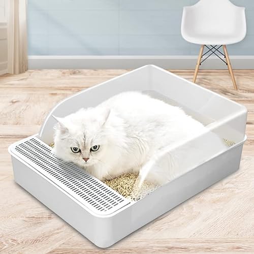 Katzenklo Haustierkatze Wurf Box Halbeinschluss mit abnehmbarem Deckel spritzwasserfest Kunststoffkatze-WC mit Scoop-Katzen-Wurf-Tabletts-Haustiervorräte Katzentoilette von BinOxy