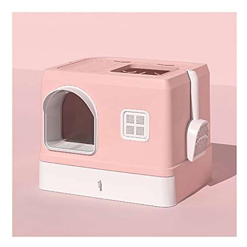 Katzenklo Modische und neuartige Katze Wurf Box Voll geschlossen Große Sand und spritzwassergeschützte Schubladenart Overhead Cat Toilette Katze Zubehör Katzentoilette (Color : Roze) von BinOxy