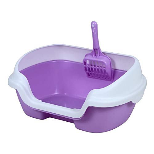 Katzenklo Stilvolle hochseitige Design-Tablett-Katzen-Wurf-Box mit Wurf-Scoop offener Wurf-Kasten-Haustier-Toilette Katzentoilette (Color : Purple) von BinOxy