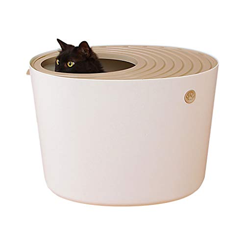 Katzentoilette Dreidimensionale Katzentoilette Waschbecken Oberer Eingang Typ Katzentoilette Großer Raum Großer Trompete Katzen Sandtopf Haustierbedarf Katzentoilette (Farbe: Weiß, Größe: Large) von BinOxy