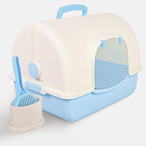 Katzentoilette Klapptoilette Katzentoilette Vollständig geschlossene Anti-Spritz-Toilette Sandnapf Katzenzubehör innerhalb von 10 kg Katzentoilette (Farbe: Blau) von BinOxy