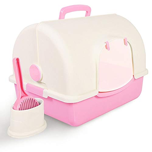 Katzentoilette Klapptoilette Katzentoilette Vollständig geschlossene Anti-Spritz-Toilette Sandnapf Katzenzubehör innerhalb von 10 kg Katzentoilette (Farbe: Roze) von BinOxy